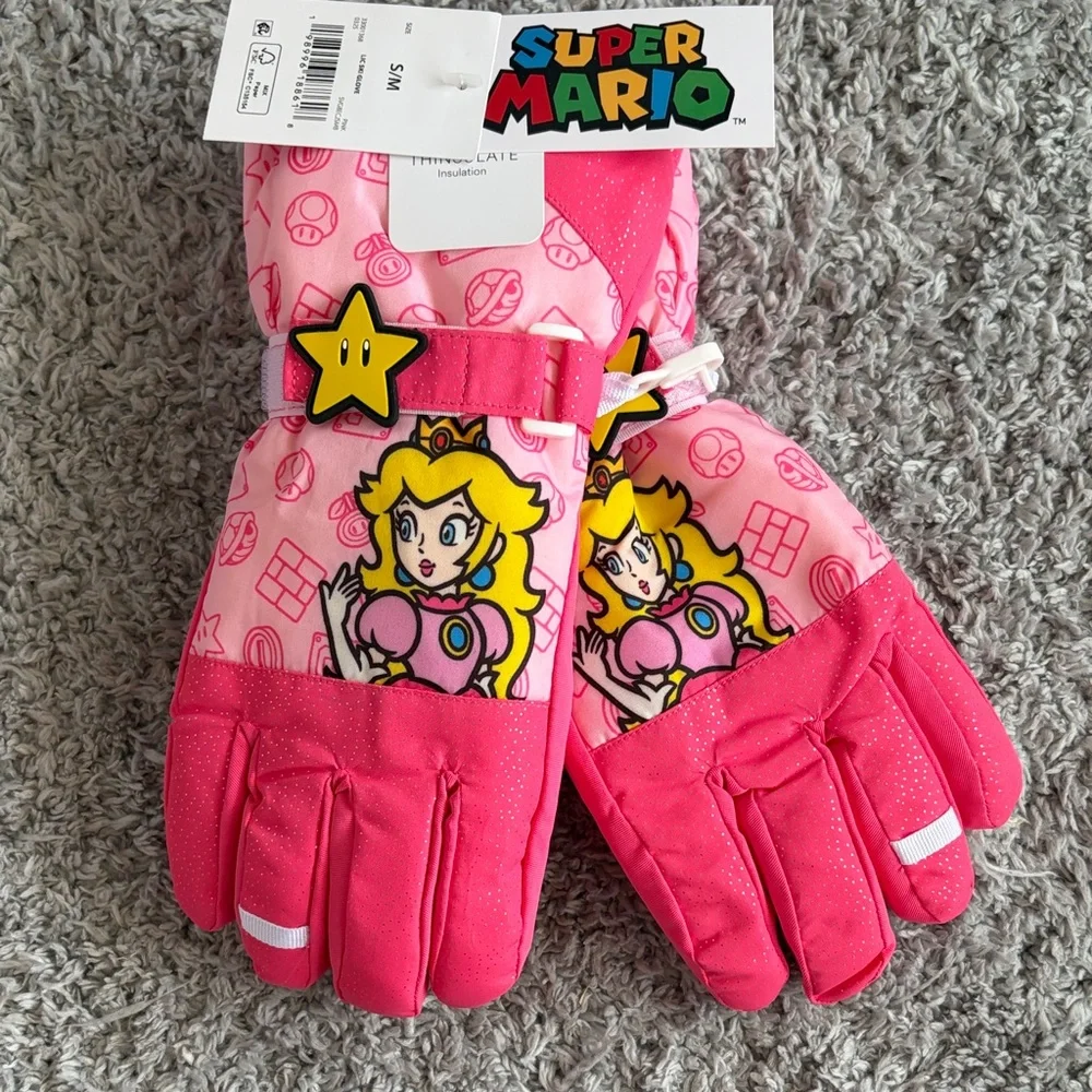 NWT•Super Mario•Princess Peach Girls’ Ski Gloves | Small/Medium